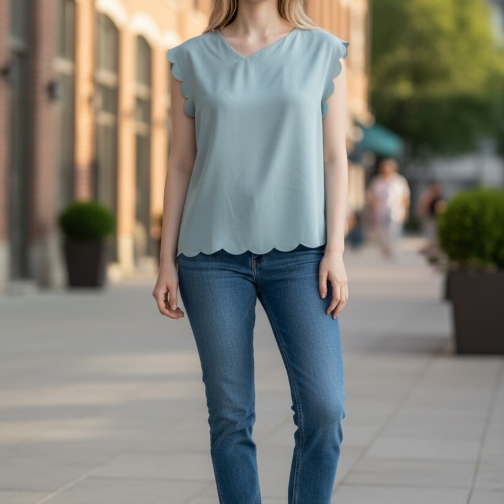SHEIN Light Blue Scalloped Top